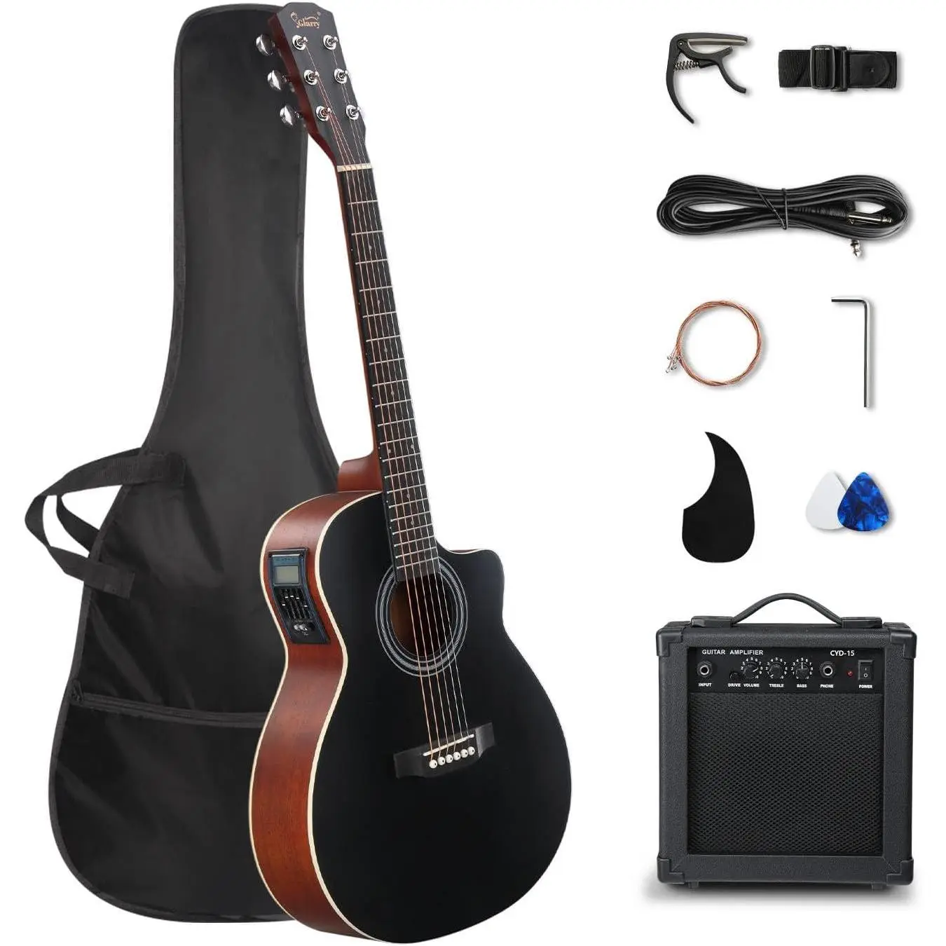 GLARRY 41-inch Premium Wood Spruce Body Acoustic Electric Guitar Beginner Kit - Durable, Easy to Use, Cutaway Neck, 15W Amplifier, 5-Band EQ, 6 Strings, Bag, Strap, Picks, Wrench (TikTok Shop Back to School)