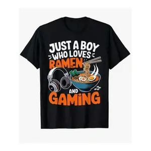 Anime Inspired Boys Ramen And Gaming Short Sleeve T Shirt Casual Round Neck Summer Top Machine Washable Video Game Design