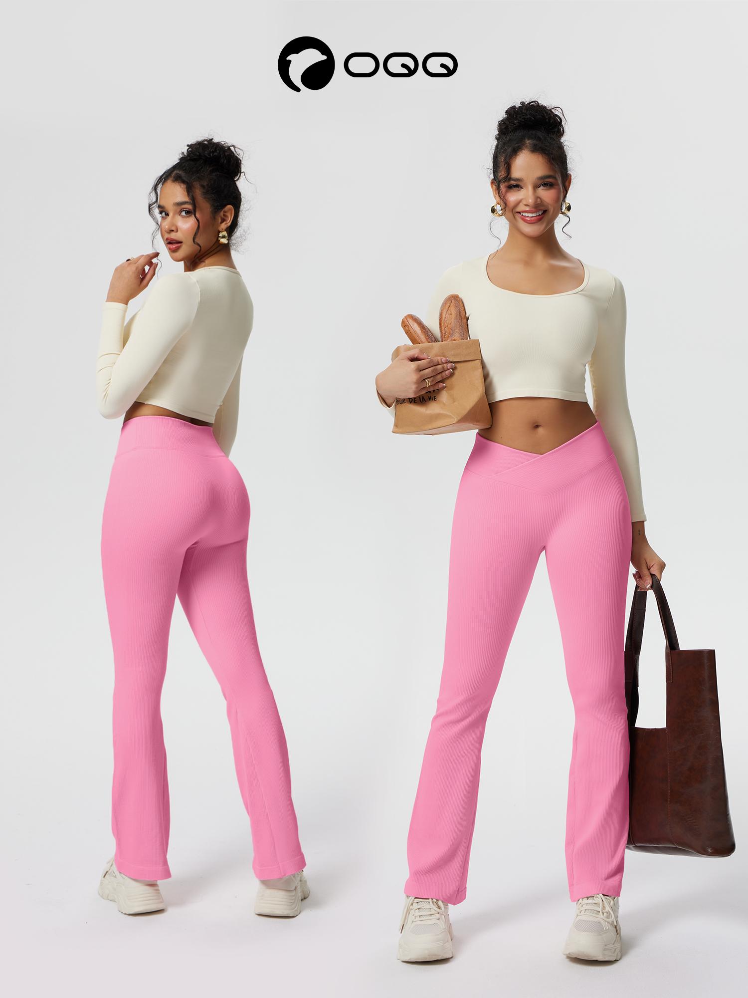 OQQ Women's 2 Piece Flare Pants Ribbed Seamless Workout High Waist and Cross Over Bell Tummy Control Bottoms Basic Comfort Exercise Flare Leggings SpringStatements