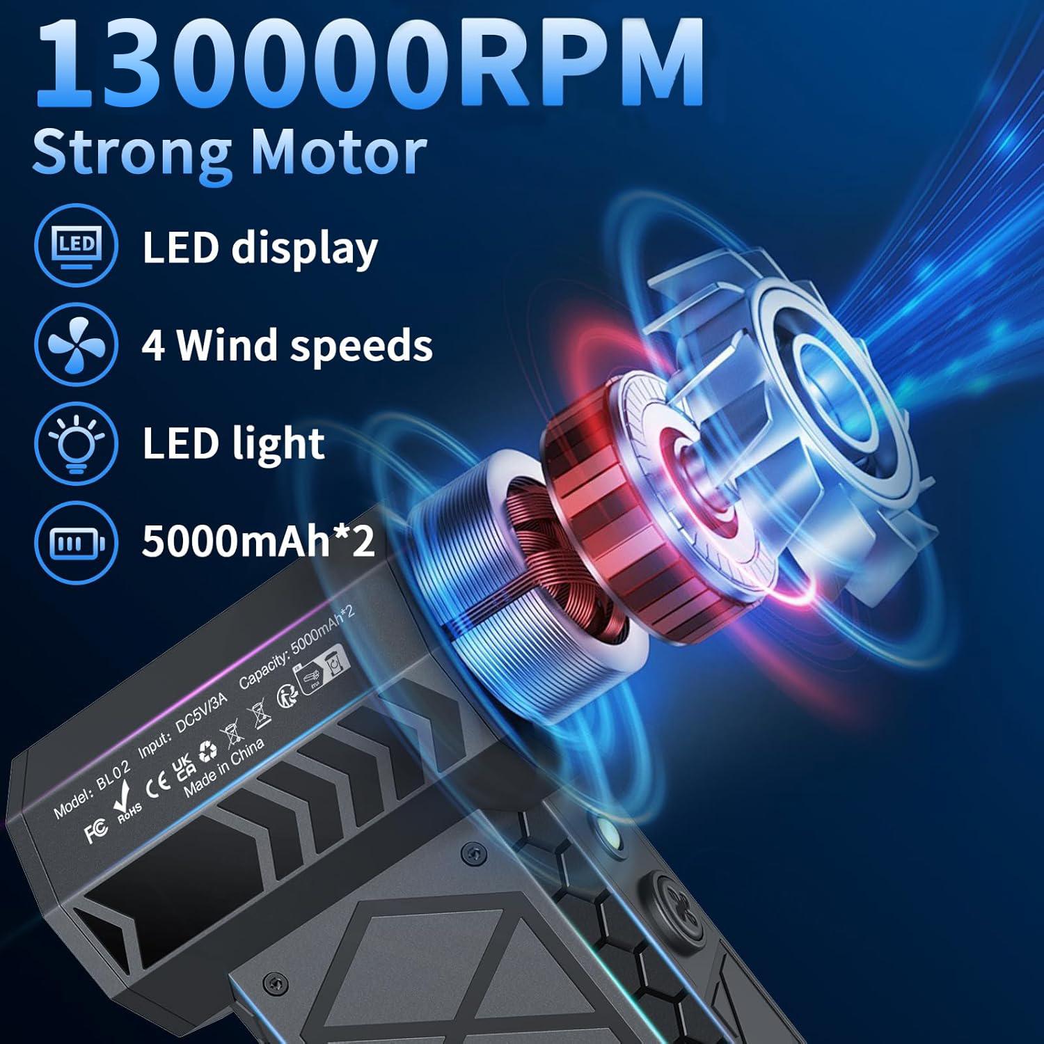 HSTOP Electric Air Duster with Flashlight ,Portable Cordless Leaf Blower Turbo Fan ,4 Wind Speeds LED Display ,10000mAh Battery USB Rechargeable for Cleaning Dust,Snow,Computer,Keyboard,Outdoor HSTOP Electric Air Duster with Flashlight ,Portable Cordless Leaf Blower Turbo Fan ,4 Wind Speeds LED Display ,10000mAh Battery USB Rechargeable for Cleaning Dust,Snow,Computer,Keyboard,Outdoor