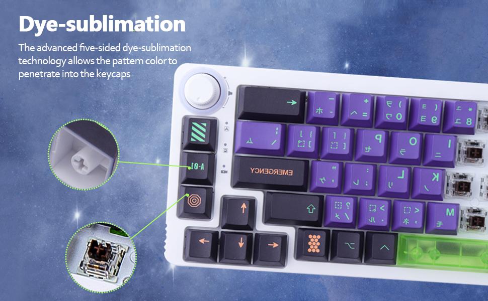 PBT Keycaps,135 Keys Mecha Dye Sublimation Cherry Profile Keycaps with 7U Clear Spacebar Japanese Keycap Set for Cherry MX Switches US Layout Mechanical Keyboards