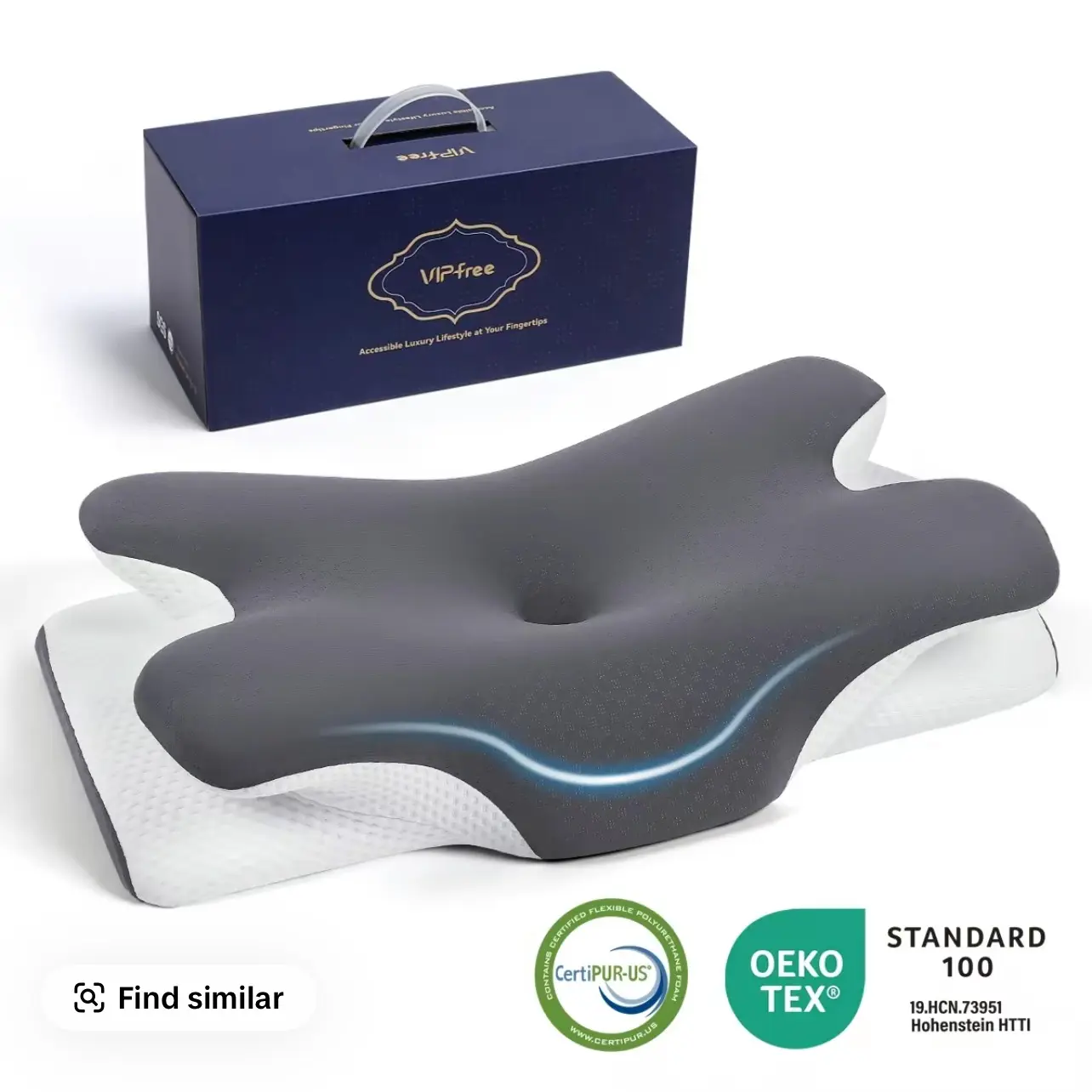 【CoolingPillow】VIPfree Pro 2.0 Ergonomic Memory Foam Cervical Neck Pillow for Sleeping, CertiPUR-US Certified Slow Rebound Foam, Cooling Bedding with Anti-Bacterial Gray Pillowcase, Neck Care for Back & Shoulder Pain Relief, Breathable Bed Accessory