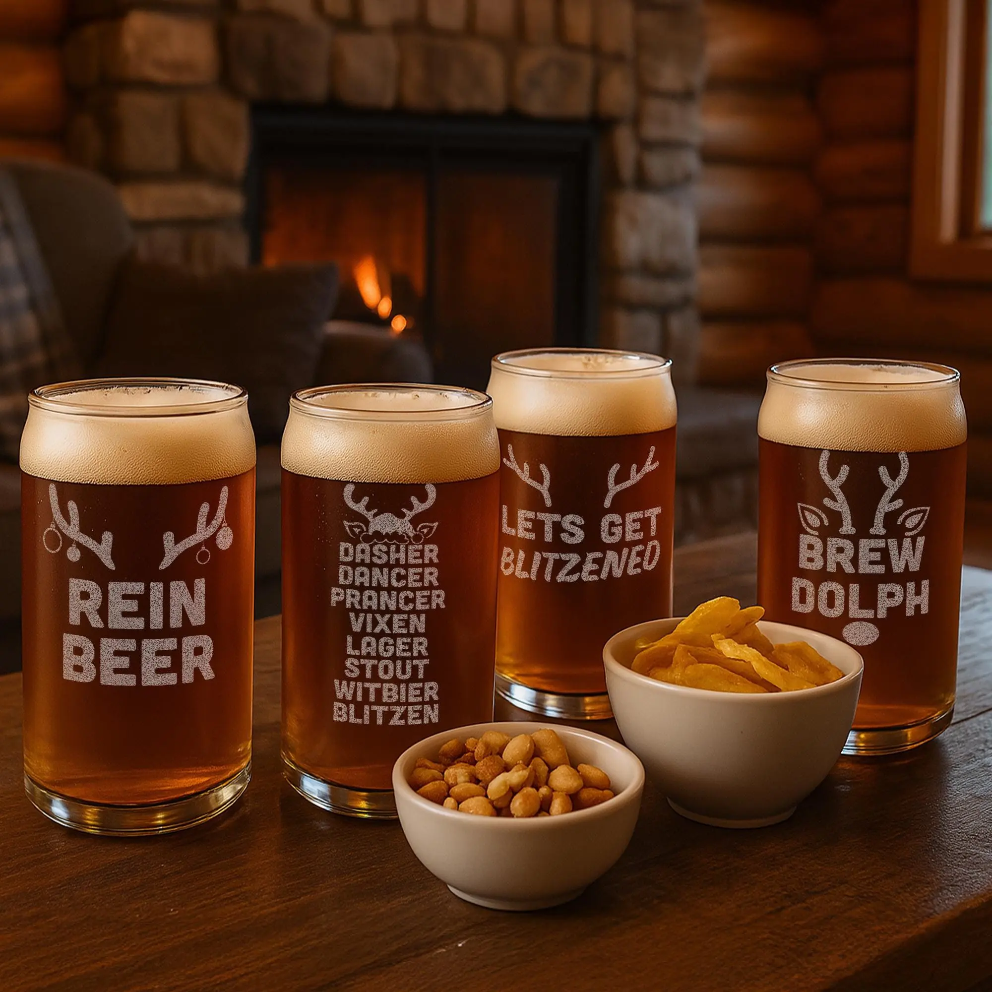 Funny Christmas Beer Glasses – Christmas Beer Can Glass – Reindeer Gift