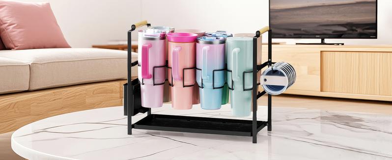 Water Bottle Organizer Drying Rack for 40 oz Tumbler with Handle, Multifunctional Cup Storage Holder Compatible with Stanley, Owala, Simple Modern and Other Brands, 8 Slots (Patented)