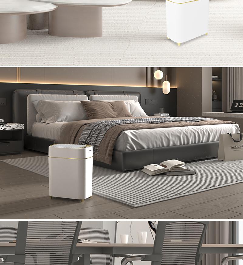 Pukomc Auto-Sensor Trash Bin Wave & Knee Induction Quick Voiceless Open Removable Liner Battery-Powered Waterproof Durable Multipurpose Reusable Automatic White Gold