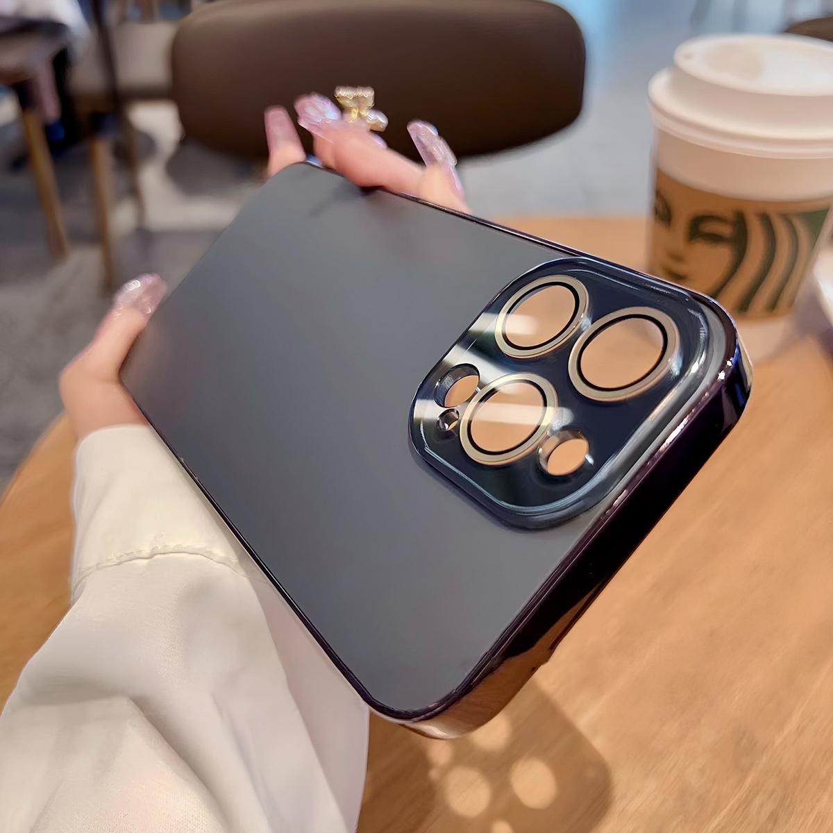 Luxury Shiny Electroplated Matte Acrylic Tempered Glass Case for Phone 17 16 15 14 13 12 11 Pro Max,Original Color Plating Phone Case All-Inclusive Ultra-Thin Frosted Case