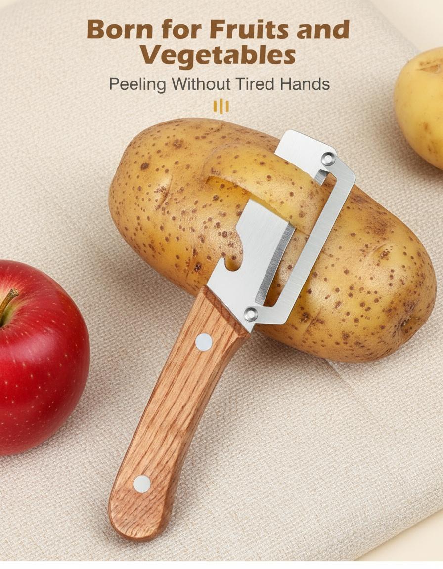 2PCS 2-in-1 Fruit & Veggie Peeler with Bottle Opener Sharp Stainless Steel Wooden Handle Ergonomic Non-slip Design for Comfortable Grip