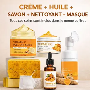 Turmeric Care Kit, 6 Counts/set Including Soap and Cleansing Pad & Mousse Cleanser &  Counts Essential Oil & Peel Off Mask & Soap Bag, Care Kit for Women & Men Christmas gifts