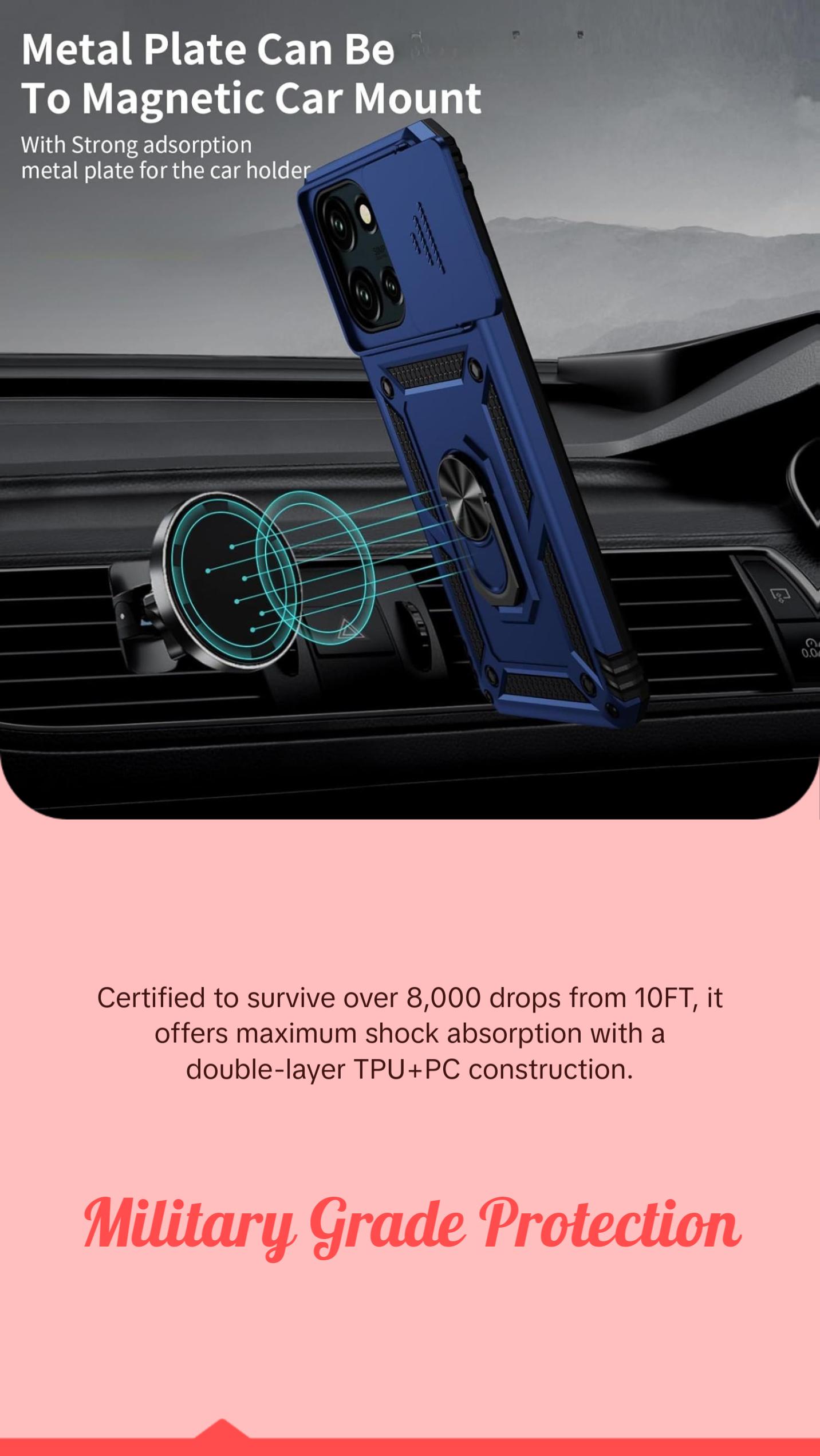 Moto G Power 2025 Case with Camera Lens Cover, HD Screen Protector, 10 FT Military Grade Drop Protection, Magnetic Ring Holder Kickstand Phone Case for Motorola Moto G Power 2025, Navy Blue Durable Cellphone