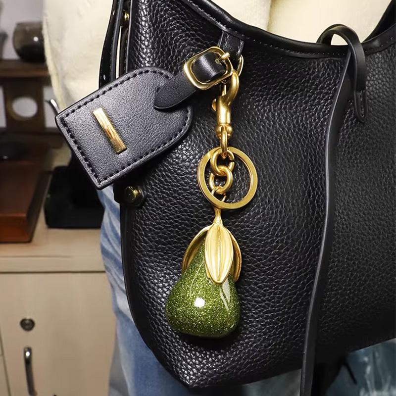 Green Pear Keychain Purse Charm - Cute Glitter Bag Accessory for Handbags, Perfect Birthday & Holiday Gift
