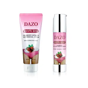 DAZO Hair Removal Cream Duo, Bikini Pain-Free Hair Removal Cream for Sensitive Skin, Hypoallergenic Formula-Gentle & Fast-Acting Depilatory with Cranberry Centella Asiatica for Soothing