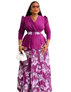 Women's 2-Piece Chic Sparkly Sequin Large-Sized V-Neck Top and Skirt Set for Ladies