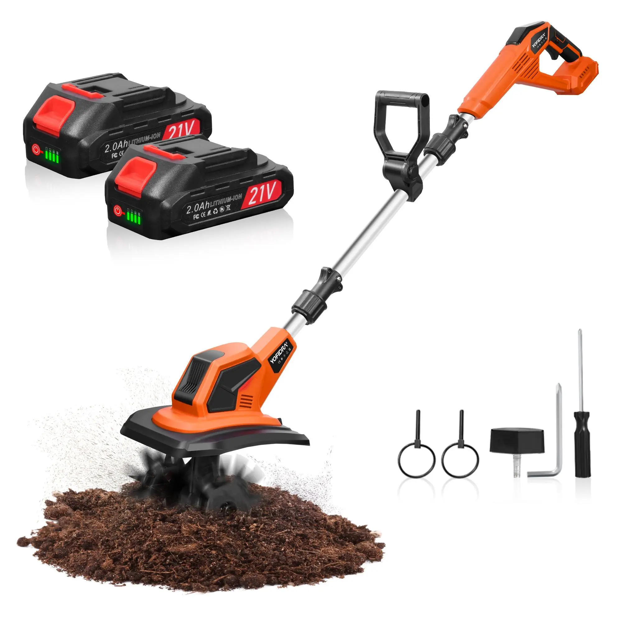 Yofidra 18-21V Cordless Tiller Cultivator Portable Power Tool - 500W Output, 360 RPM, 9 in Width, Manganese Steel Quick-Release Blades, 2×4.0AH Batteries & Charger, 11lbs, Safety Switch, Ideal for Soil Tilling, Father's Day Gift