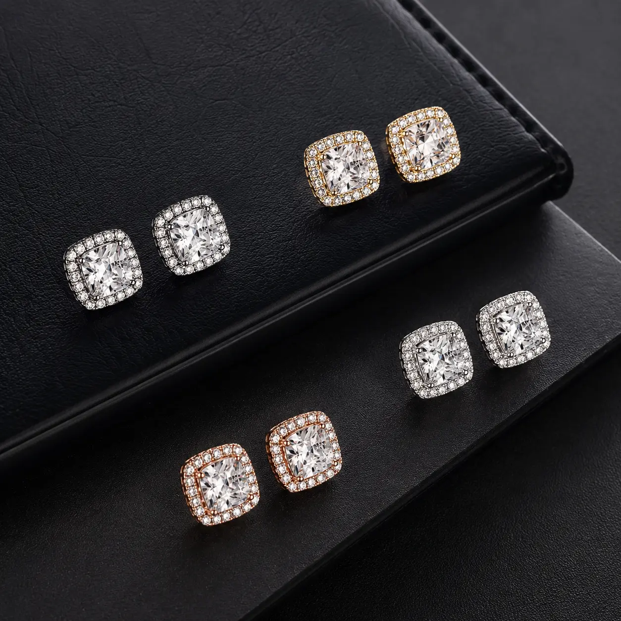 Unisex Clip-On Earrings - 4 Pairs Men's Stainless Steel Magnetic Studs, 8mm & 10mm Cubic Zirconia Fake Piercing Daily Wear Jewelry