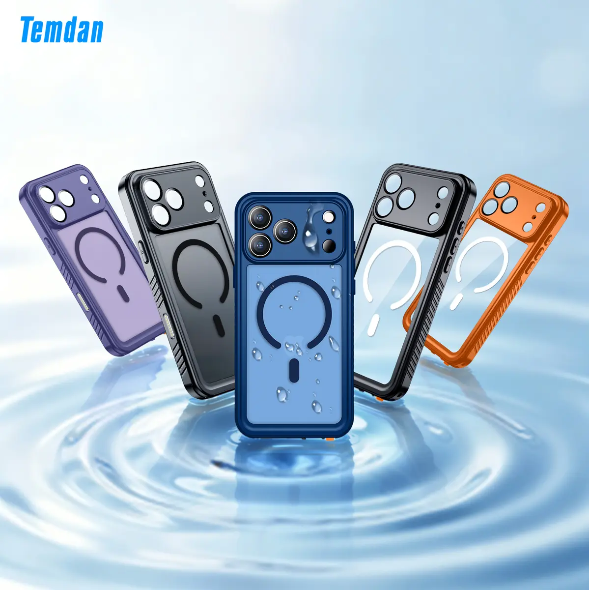 Temdan Magnetic for iPhone 17/16/15/14 Pro/Pro Max/Plus/Air Case Waterproof,Built-in Screen Protector[IP68 Underwater][Upgrade Military Dropproof][Compatible with MagSafe] Full Body Shockproof Translucent Case 6.3''/6.9''-Black/Orange/Blue/Purple outdoorf