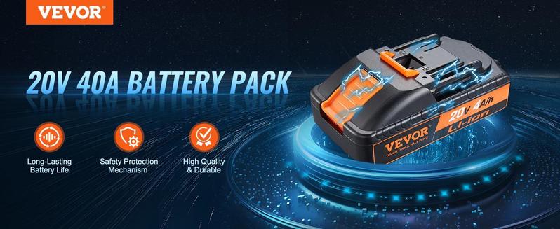 VEVOR 20V 4.0Ah Lithium-Ion Battery - High-Capacity Replacement Battery Pack for Power Tools Batteries, Compatible with 20V Cordless Power Tools