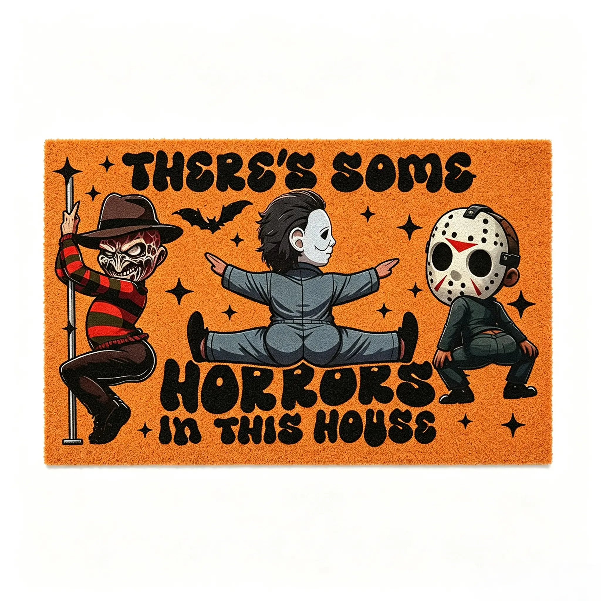 Funny Horror Movie Characters Non-Slip Doormat - "There's Some Horrors In This House" Decorative Indoor Porch Mat for Halloween, Scary Movie Fans