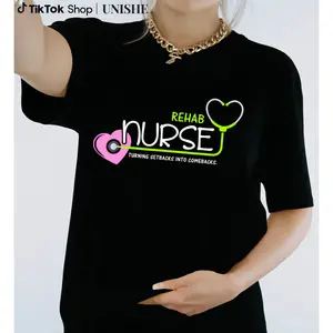 Comfort Fit Rehab Nurse T-Shirt – 100% Cotton Crew Neck with Stethoscope & Heart Design, Perfect for Work and Casual Wear