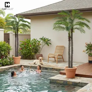 CAPHAUS Artificial Phoenix Palm Tree, Double Stem Faux Palm with Black Pot, Realistic Fake Plant for Indoor Outdoor Home Office Patio Décor, Low Maintenance Large Artificial Palm Tree