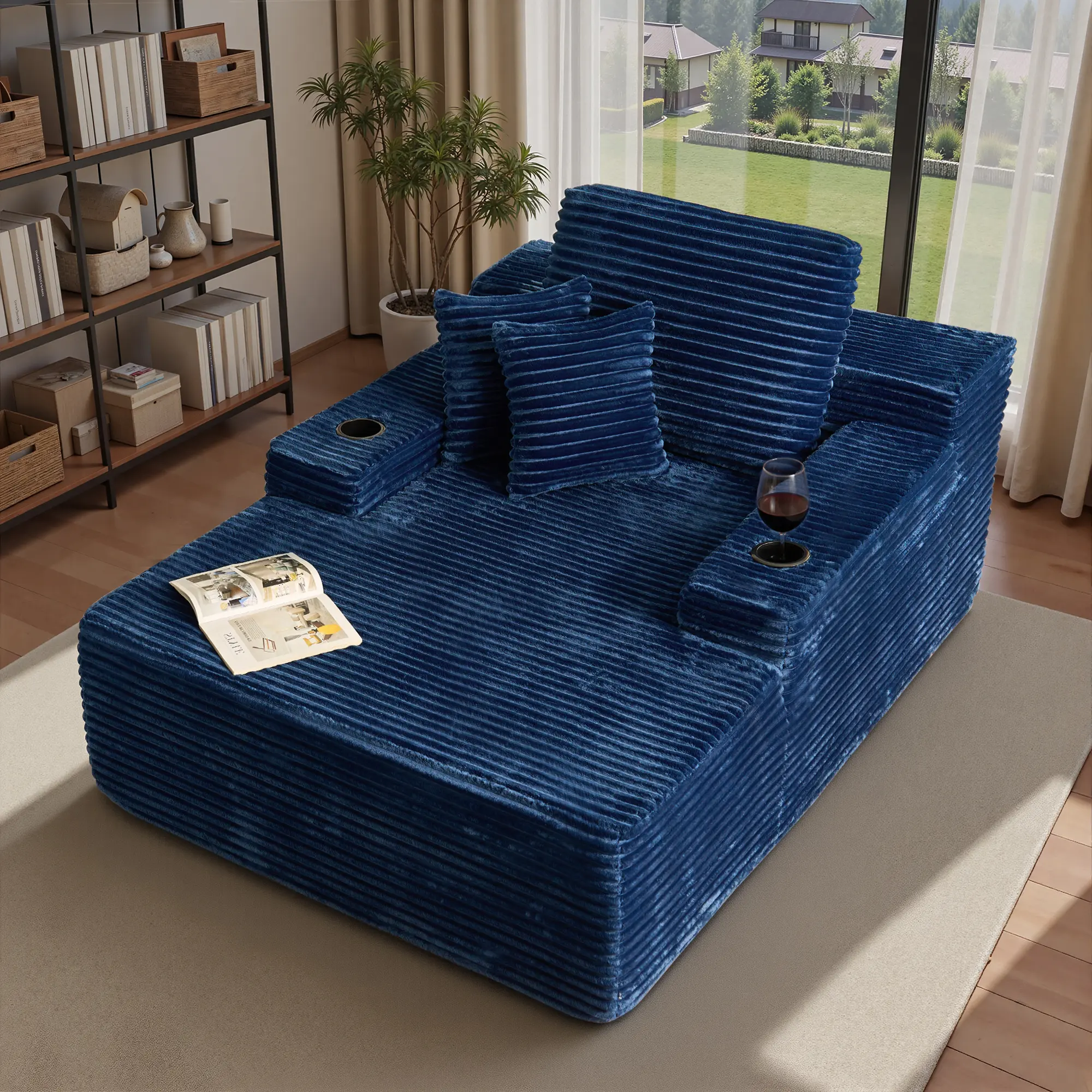 Blue Plush Corduroy with Cup Holders Basic model