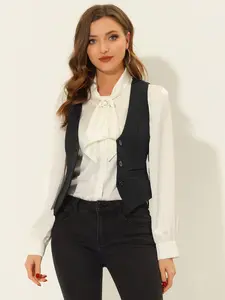 INSPIRE CHIC Button Up Jacquard Steampunk Suit Waistcoat Vintage Vest with Pockets