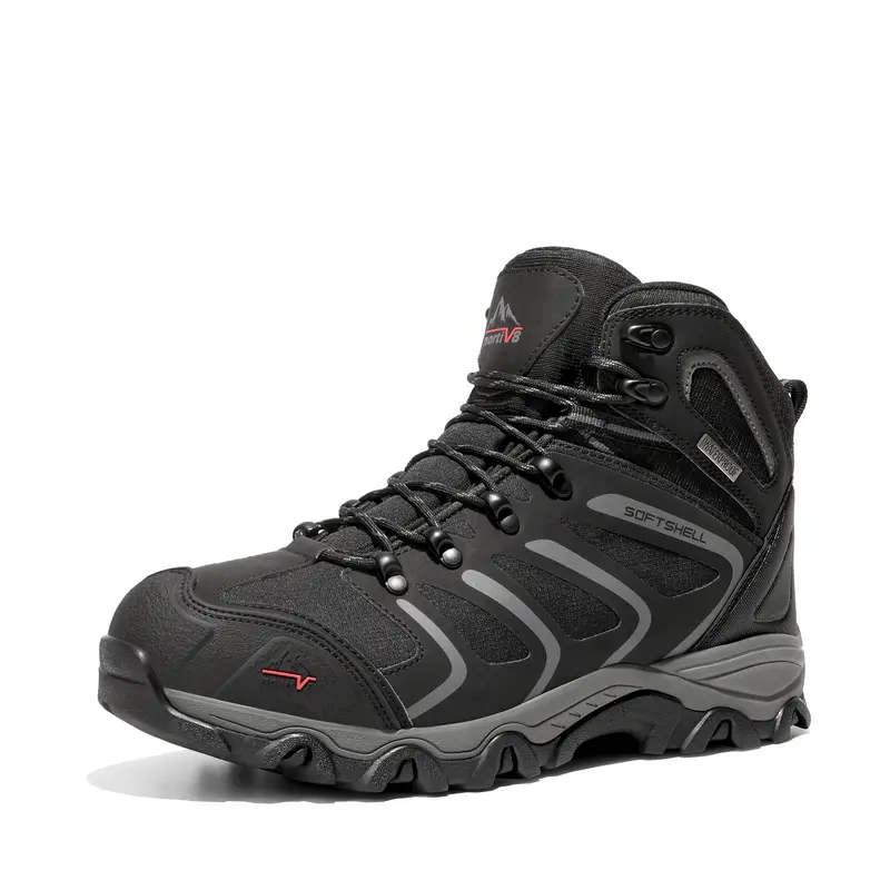 NORTIV 8 Armadillo Series Men's Lace-Up Waterproof Hiking Boots - Shock-Soft EVA Midsole, Padded Insole, Reinforced Toe, Rock Bite Guard, Breathable Protective Design - Men's Shoes Outdoor Trekking Footwear with Laces