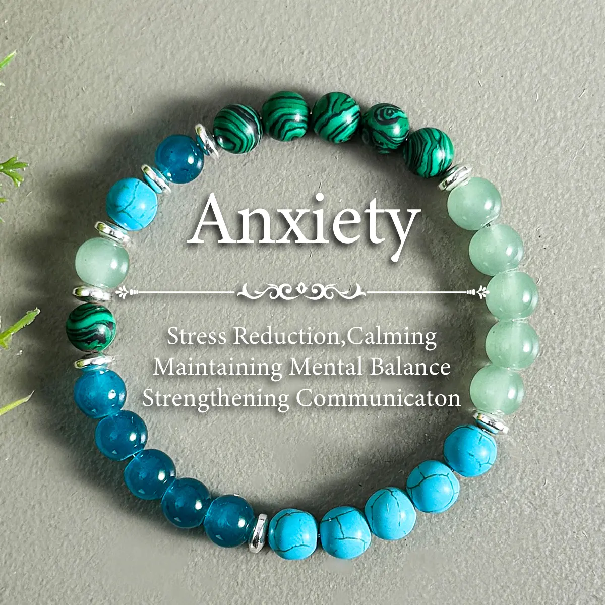 Natural Stone Antistress Bracelets - 8mm Malachite & Blue Turquoise Calming Beads, Elastic Fit, Anxiety Relief Jewelry, Mental Health Support, Minimal Design for Daily Wear, Communication Aid
