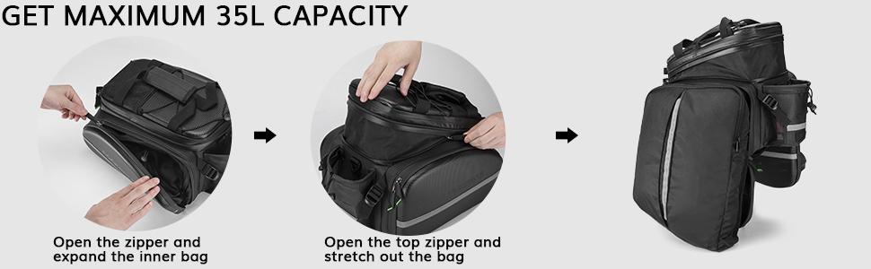 ROCKBROS Bike Rack Bag Waterproof Carbon Leather Rear Seat Cargo Pack 34L