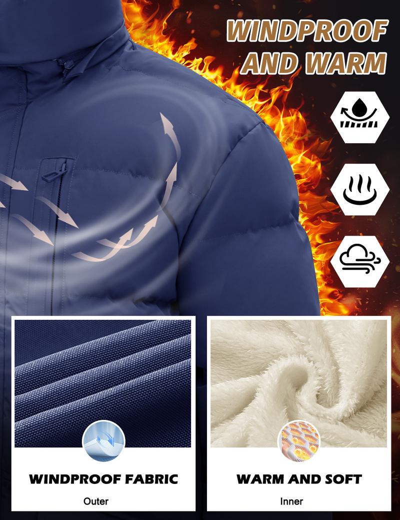 Men's Winter Warm original Jacket Puffy Thicken Padded Coat Fleece Windproof Parka Outerwear with Detachable Hood #outdoorfun