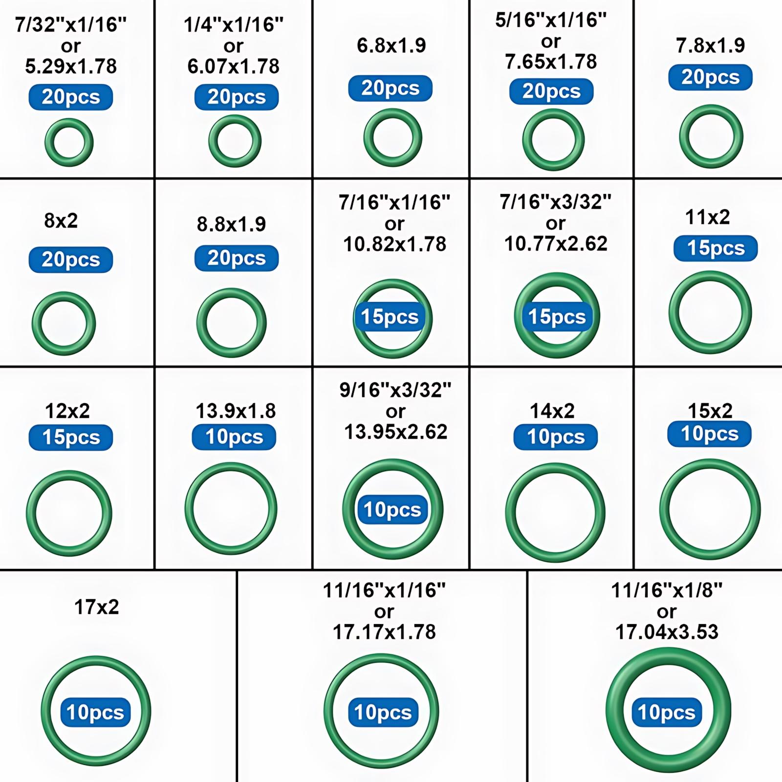 270 Pieces Green AC O-Ring Kit 18-Sizes O Ring Assortment Set, Rubber Air Conditioning O Rings Seal Gasket Washer for Plumbing/Automotive/Machinery, HVAC Repair Tools, Automotive AC Seal Kit, Universal O Ring Set