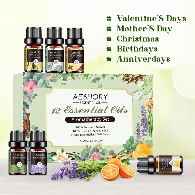 Essential Oils Set -12Pcs*5ML AromatherapyEssential Oil Kit for Diffuser, Humidifier,Aromatherapy, Massage, Soap, Candle Making(5mL) Healthcare Weliness ldeal for Birthday,Thanksgiving, Christmas Gifts