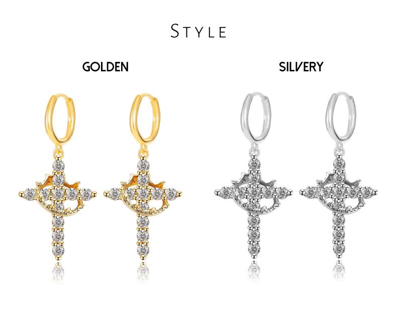 GGIRL 18K Gold Plated Crown Cross Earrings for Women Dainty CZ Pendant Hypoallergenic Non Tarnish Trendy Jewelry Casual Style Fashion Jewelry Gift for Holiday Haul Christmas Birthdays Anniversaries