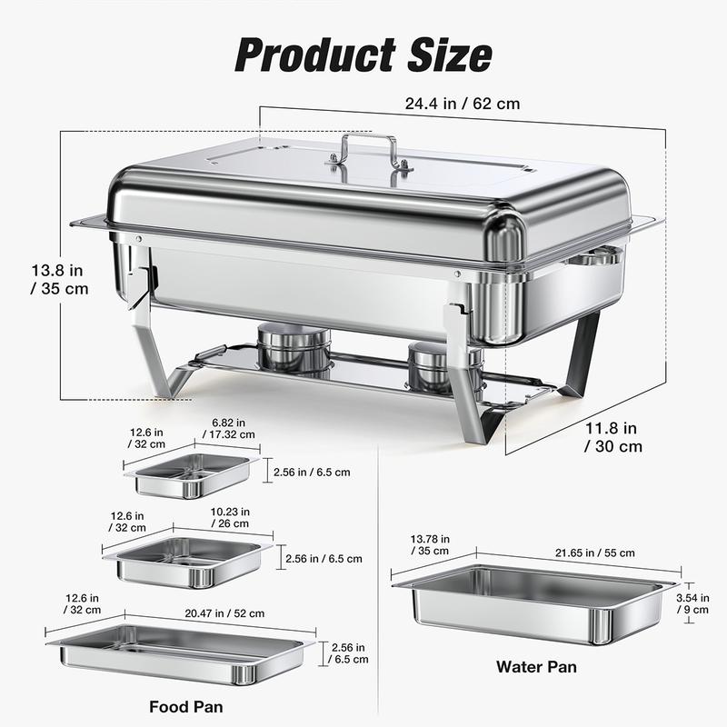 WARMOUNTS Rectangular 9QT Chafing Dishes for Buffet with Upgraded Multi-Size Food Pans (9QT, 2Pack/4Pack), Large Chafing Dish Set w/Mirror-Polished Stainless Steel, Rolled Rim, Foldable Frame for Party (full-size, 1/2 Size, 1/3 Size Food Pan) WARMOUNTS Rectangular 9QT Chafing Dishes for Buffet with Upgraded Multi-Size Food Pans (9QT, 2Pack/4Pack), Large Chafing Dish Set w/Mirror-Polished Stainless Steel, Rolled Rim, Foldable Frame for Party (full-size, 1/2 Size, 1/3 Size Food Pan)