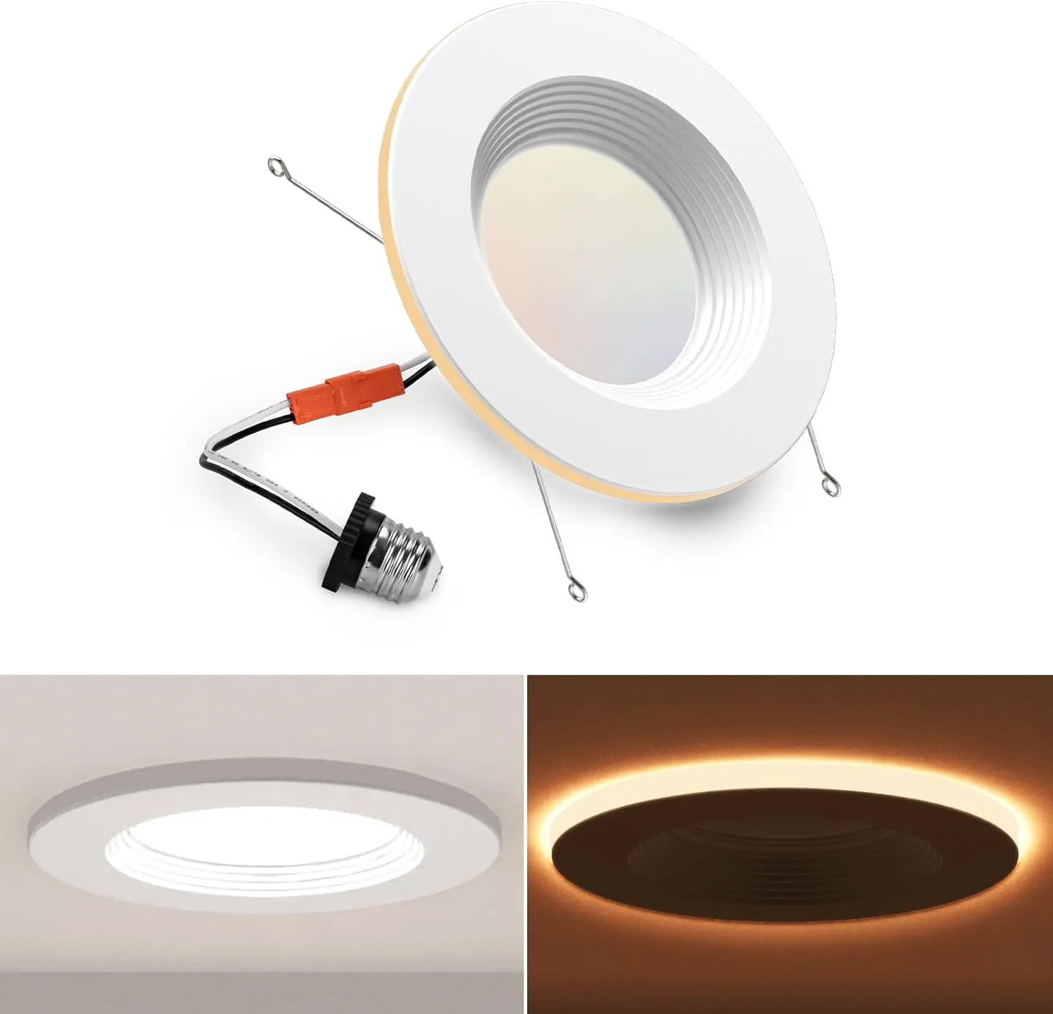 POWERASIA 5-6 in Recessed LED Ceiling Light - 5CCT Dimmable, Night Mode, Plastic & Aluminum Pin Panel Light with C Clip, Color Changing, Water Resistant for Indoor Bedroom, Living Room, Aluminium, Retrofit Can