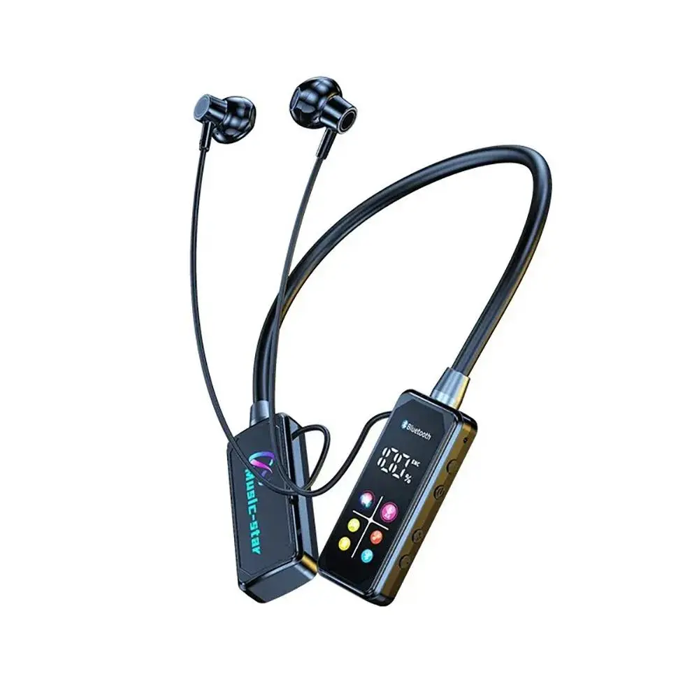 Bluetooth 5.4 Earphones Neckband Headphones Color Screen Wireless Headsets Noise Reduction Earbuds Earphone Monitor