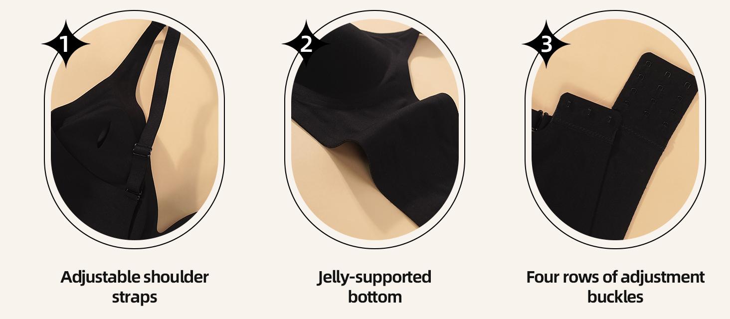 Women's Black jelly bras No Underwire T-Shirt bra Seamless Comfortable Soft Wireless Basic Bridal One Piece Minimalist Everyday Wear with Adjustable Straps Vneck Breathable push up bra Low V Neck