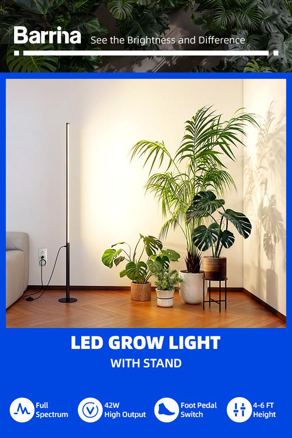 Barrina T10 Pro Standing Grow Light with Timer, 42W, 169 LEDs, Full Spectrum, Vertical Light, Wide Coverage, 4FT to 5.6FT Height with Foot Switch