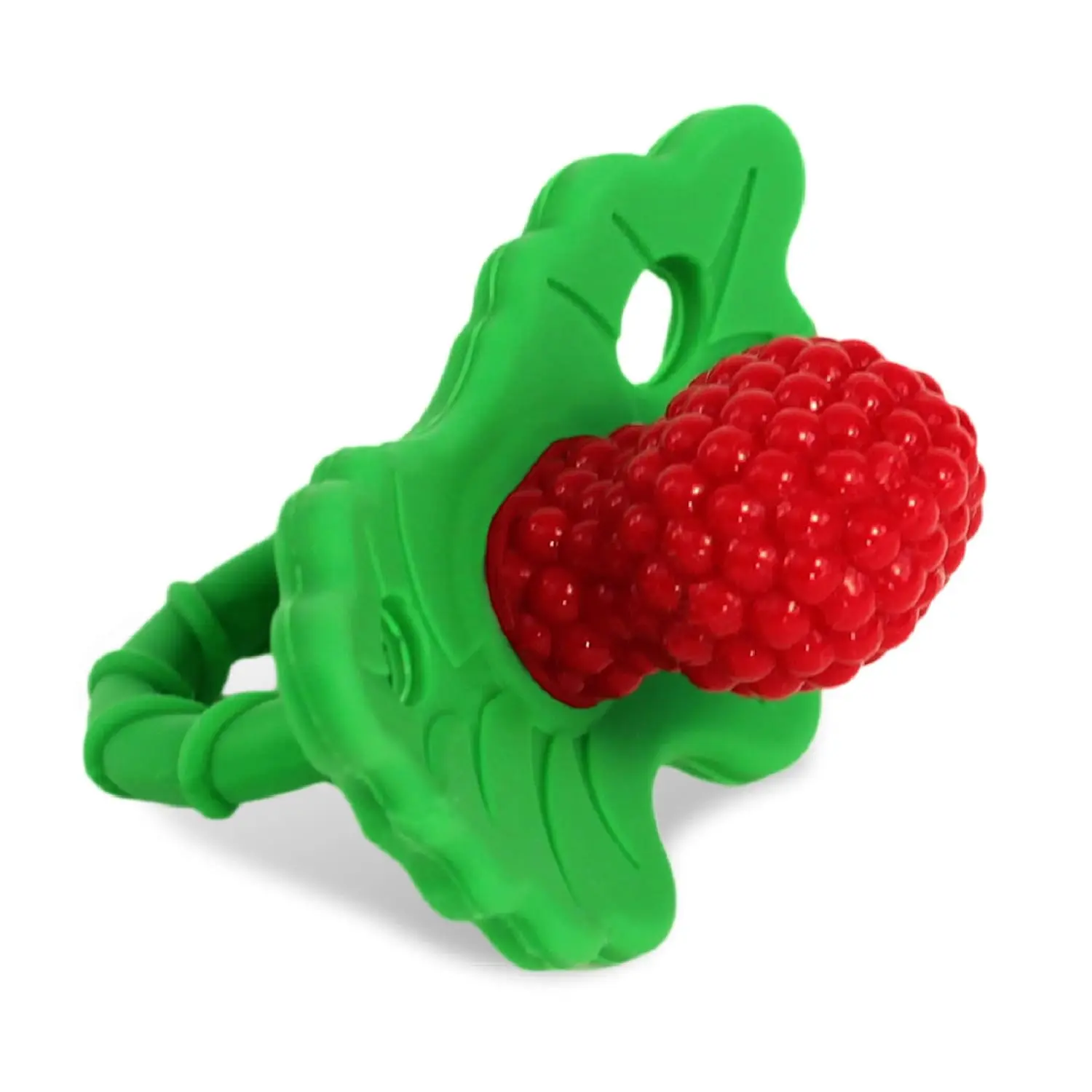 Silicone Teether Pacifier for Infants - BPA-Free, Food-Grade, Freezer-Safe, Durable, Ergonomic Hands-Free Design, Natural Berry Bumps Fruit Texture for Sensory & Teething Relief - Red