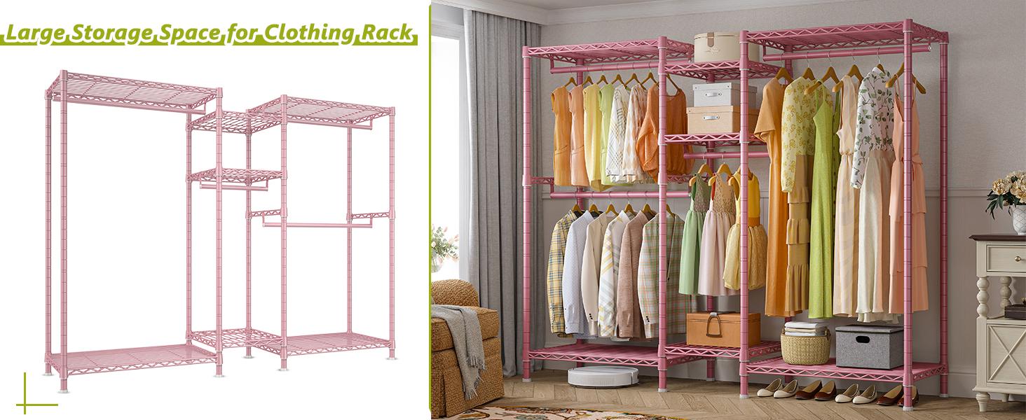 Raybee Clothes Rack Heavy Duty Clothing Rack Load 905LBS Clothing Racks for Hanging Clothes Rack Metal Garment Rack Heavy Duty Clothes Rack Free Standing Wardrobe Closet Organiser Hangable, 77" Hx75 Wx17.8 D