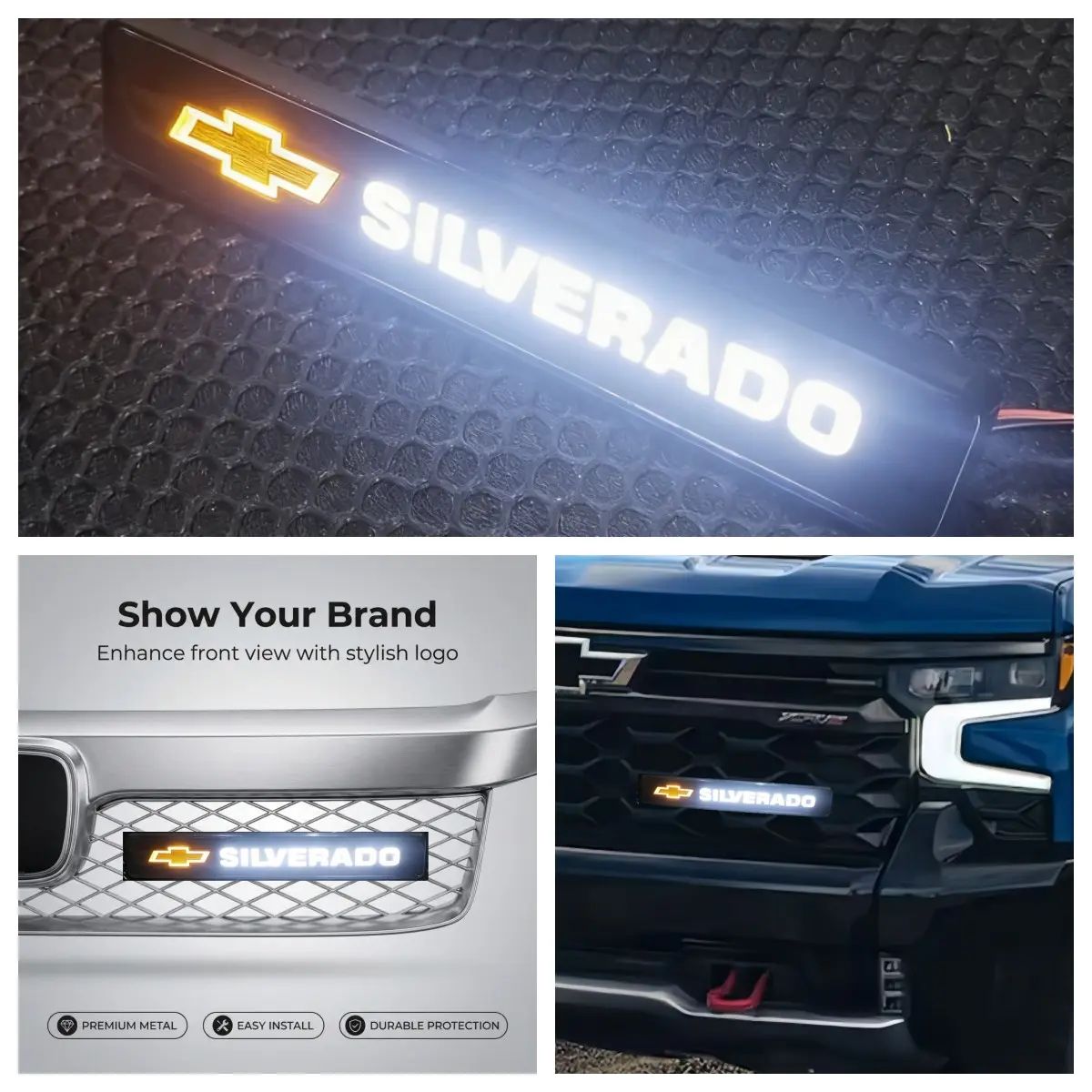 LED Front Grille Emblem Light, Emblem Grill Lights, LED Logo, Vehicle Led, Car Logo Light for Chevrolet Silverado 1500/2500, No Drilling Installation, Plug-And-Play, Enhance Pickup Style