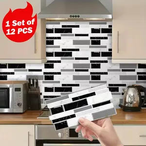 12 Sheets Peel and Stick Tile Backsplash, 9.84 * 4.72in Marble Texture Look Self-Adhesive Tile Stickers for Kitchen, Bathroom, Counter Top