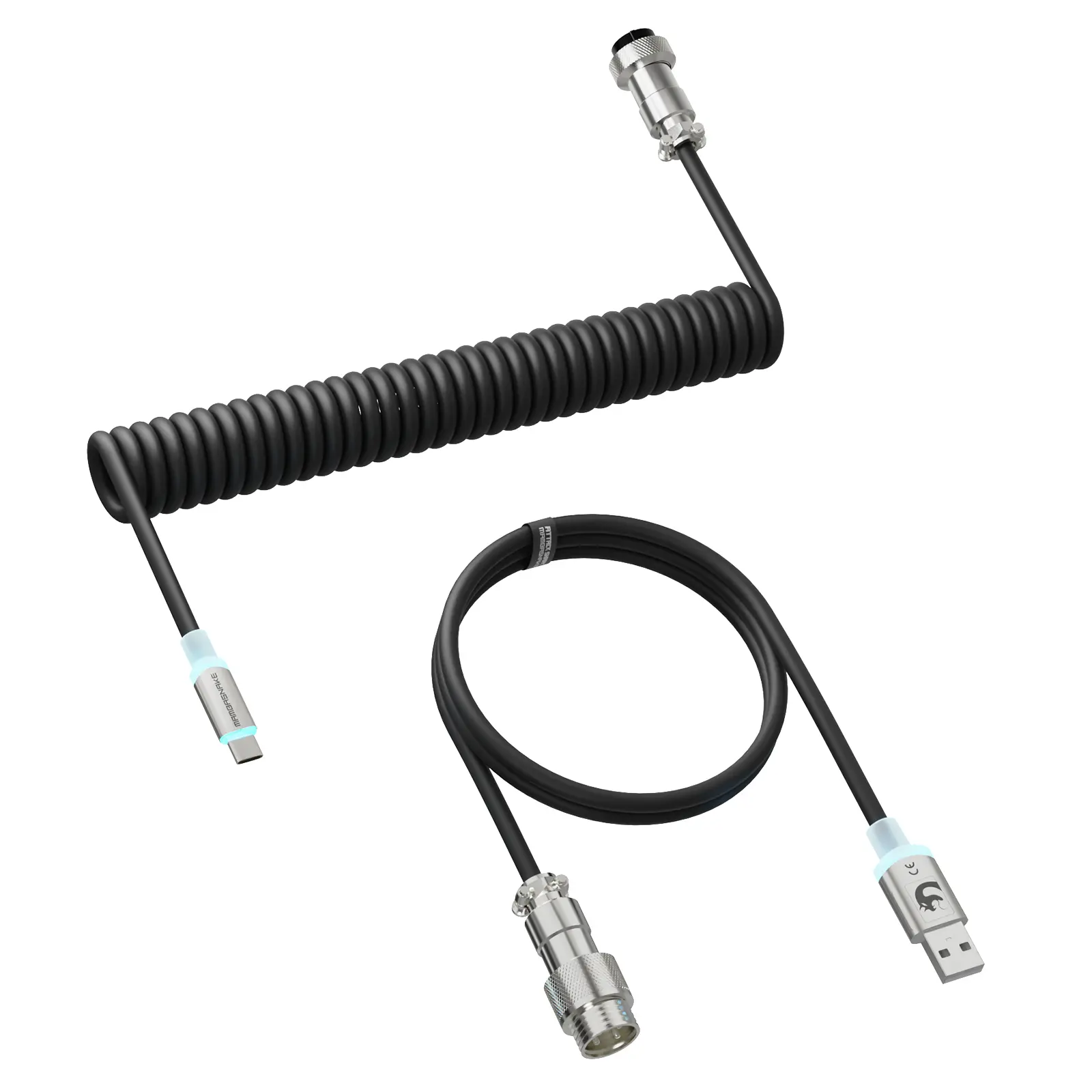 MAMBASNAKE C01 Ultra RGB Coiled Keyboard Cable,Pro Custom USB-C Aviator Cable for Gaming Keyboards,Stable Dual-Sleeved Design,2m Type-C to USB-A Hyper-Speed,Detachable Metal Aviator for PC Gamer, Durable With Premium Look, Secure And Consistent Performanc