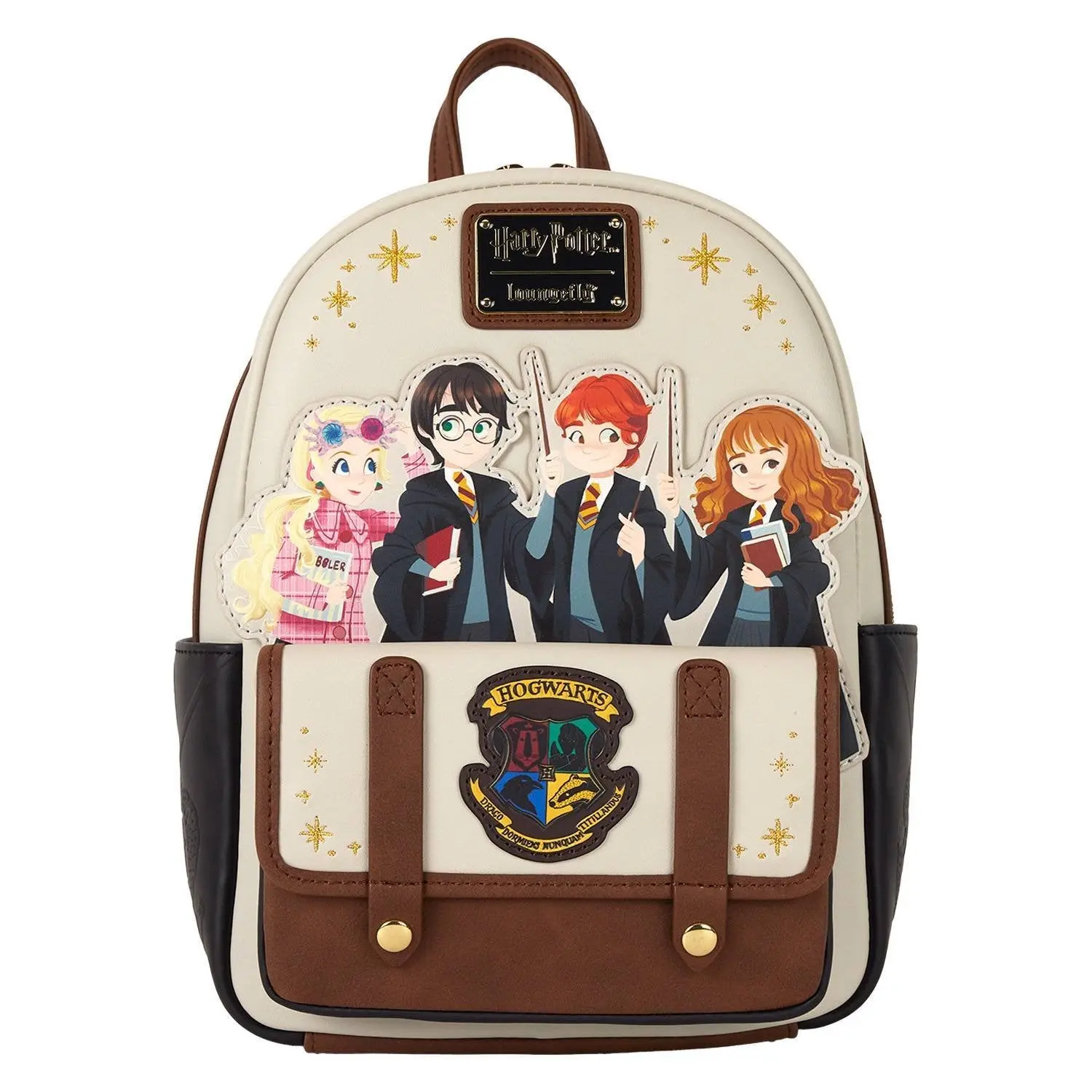 Loungefly Harry Potter Hogwarts Faux Leather Mini Backpack - Magical Flap Pocket, Embroidered Character Applique, Magical Backpack