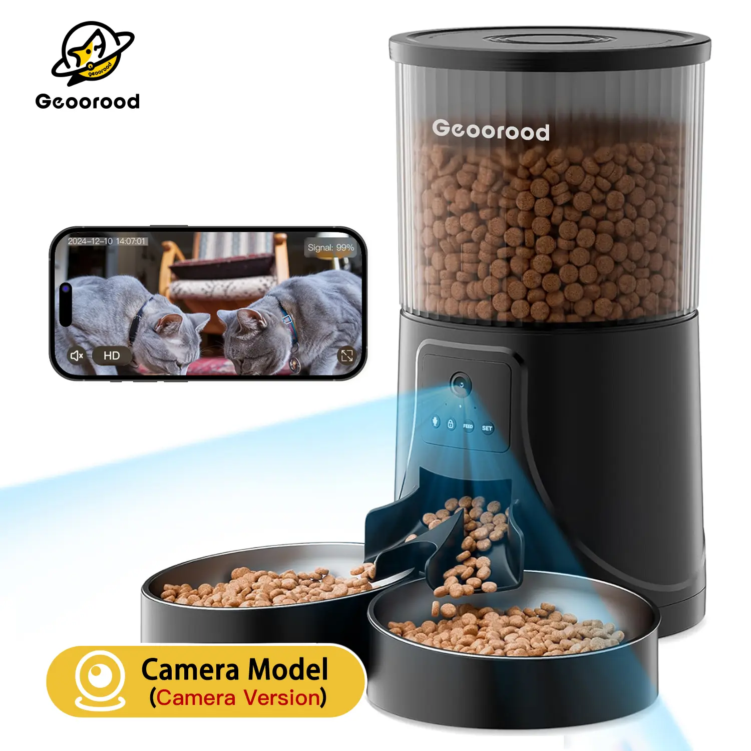 Geoorood Automatic Pet Feeder with Camera, 1080P HD Video , 2.4G WiFi Pet Feeder with 2-Way Audio, 4L Large Capacity, Dual Bowl Design for Cats and  Dogs#DealsforYouDays #SummerWins