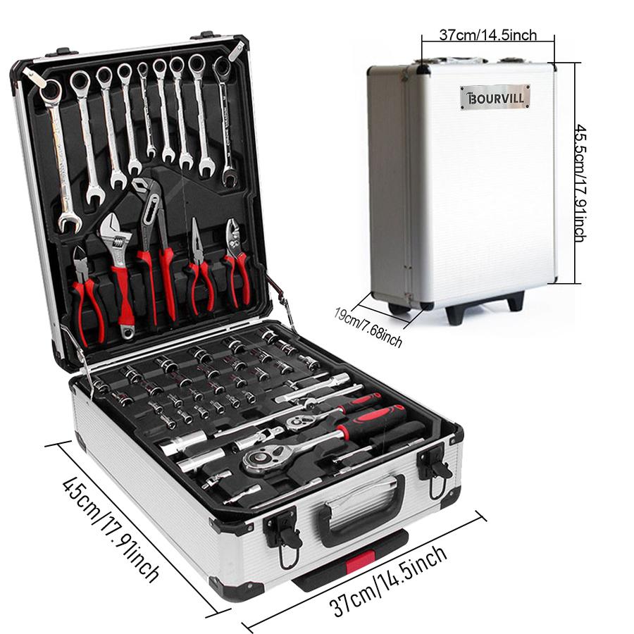 Bourvill 899PCS Large Capacity Metal Hand Toolbox, The Ultimate Home Repair Master Set - Comprehensive Toolbox, With 4 Drawers, General Household Toolkit, Simple And Durable, Auto Repair Repair Tools, No Assembly Required