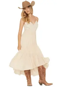 Shyanne Women's Aerie Crochet Front High-Low Midi Dress - Swsp26d6-Oat