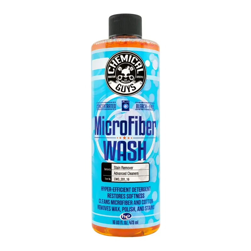 Chemical Guys 16oz (473ml) Liquid Microfiber Wash Detergent - Premium Auto Detailing Cleaner for Towels,Pads,Applicators - Deep Cleans,Improves Absorbency,Restores Softness,Wax & Grime Lift,Removes Dirt,Stains,Residue,Enables Scratch-Free Wipe