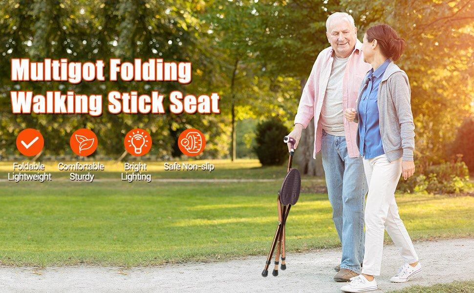 COSTWAY Walking Cane with Seat, Heavy Duty Aluminum Alloy Crutch Chair with LED Light and Retractable 3 Legs, Portable Anti-Slip Seat Cane, Lightweight Walking Stick for Seniors Elderly COSTWAY Walking Cane with Seat, Heavy Duty Aluminum Alloy Crutch Chair with LED Light and Retractable 3 Legs, Portable Anti-Slip Seat Cane, Lightweight Walking Stick for Seniors Elderly