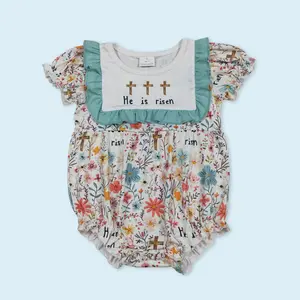 He is risen Easter cross flowers romper
