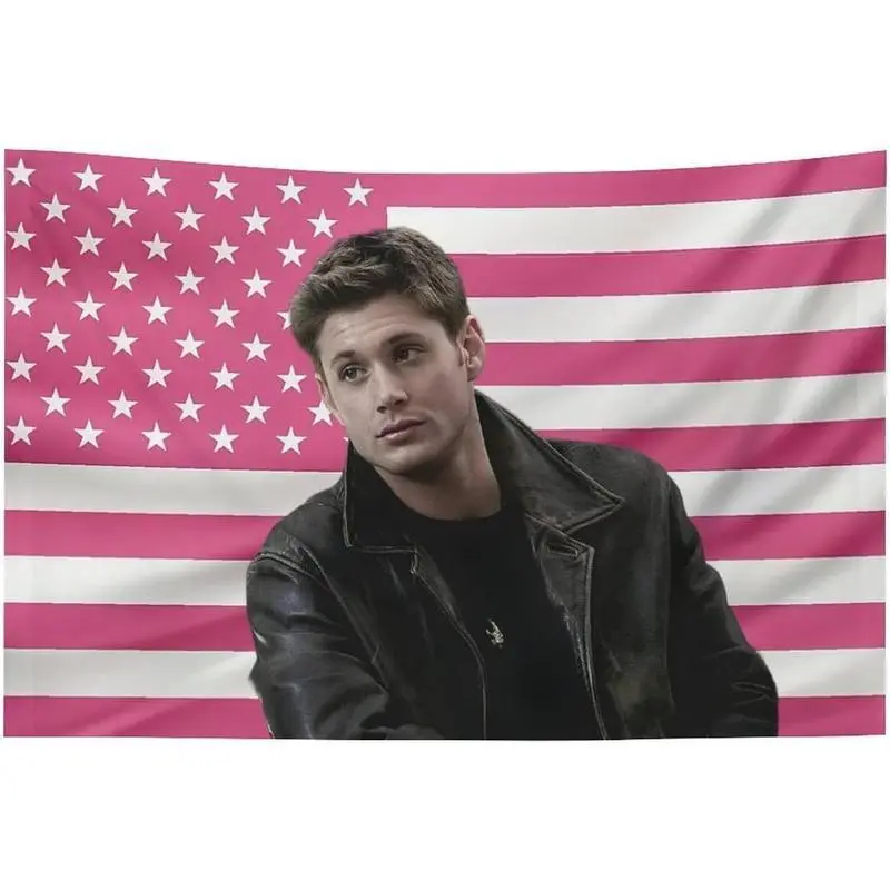 Dean Jensen Star Ackles Winchester Cotton-Polyester Tapestry - Peach Bright, Funny Pink American Flag Design, Digital Print Wall Decor, Multi-Size for College Dorms, Apartment Decorating, Bright Colors, Decor Accessories